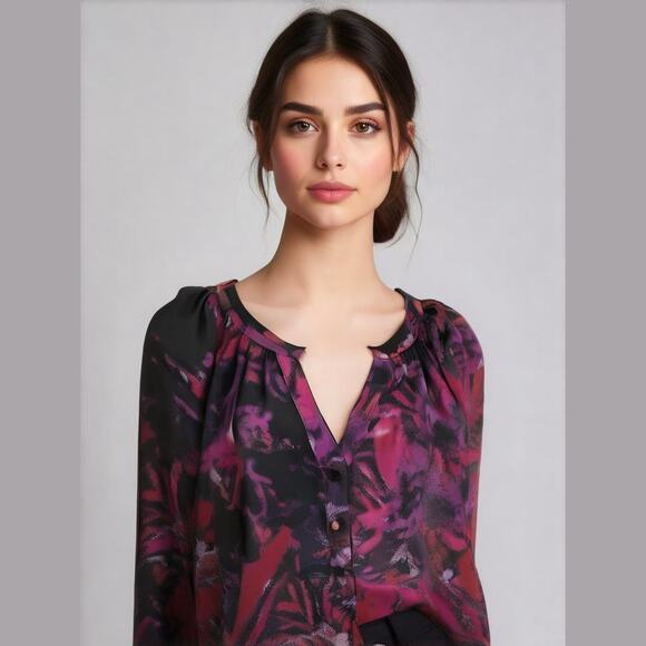 Lane Bryant Pink Black Abstract Floral Silky Long Sleeve Soft Tunic Blouse 14/16 - Picture 1 of 12